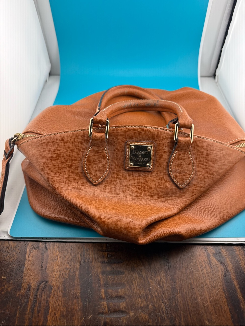 Dooney & Bourke Brown Textured Leather Satchel Handbag